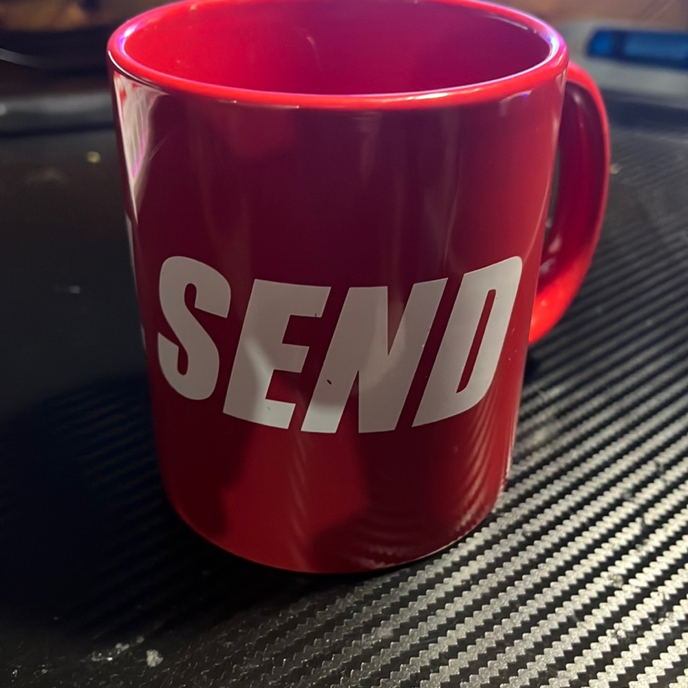 Red full send mug April 2020 drop